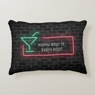 Happy Hour Neon Sign Accent Pillow