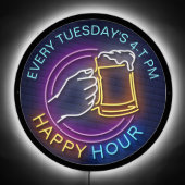 Happy Hour Neon Signs Style Text Beer Stain (Front)