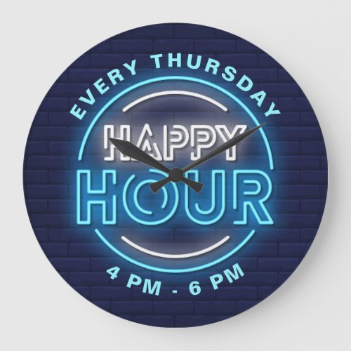 Happy Hour Neon Signs Style Text Large Clock