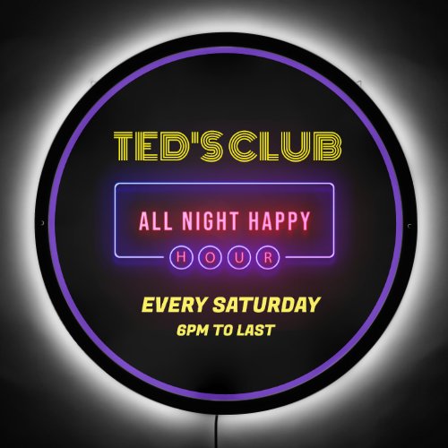 Happy Hour Night Club Party Circle Neon   LED Sign