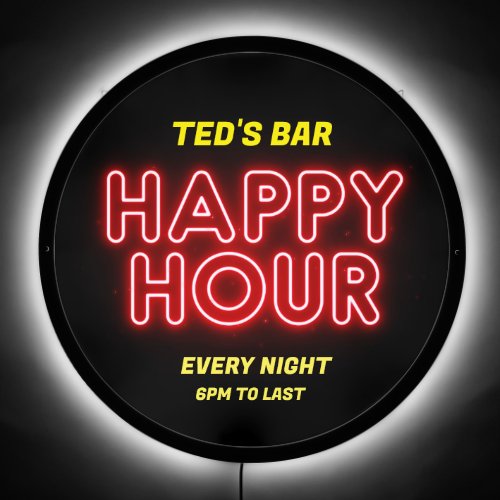 Happy Hour Night Club Party Circle Neon   LED Sign