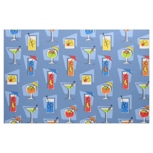 Happy Hour Retro Hawaiian Tropical Drinks Fabric
