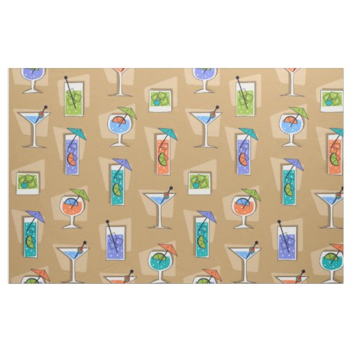 Happy Hour Retro Hawaiian Tropical Drinks Fabric