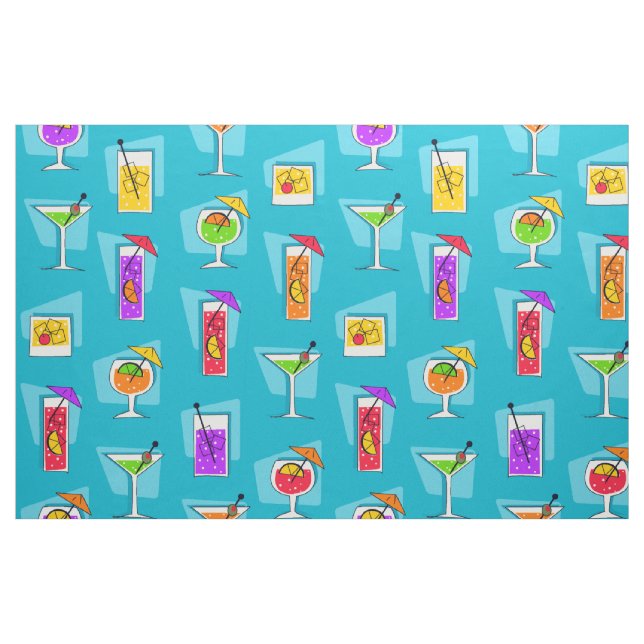 Happy Hour Retro Hawaiian Tropical Drinks Fabric (Fat Quarter)