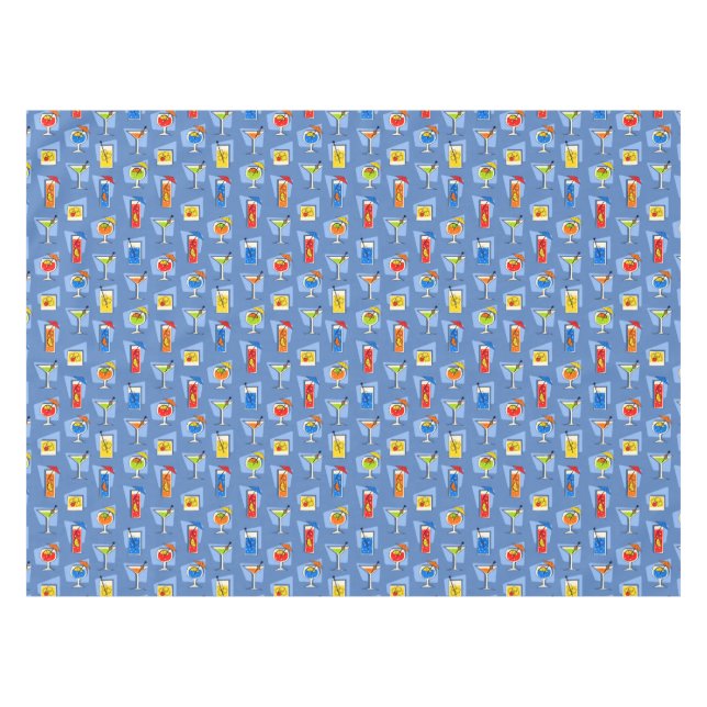 Happy Hour Retro Hawaiian Tropical Drinks Tablecloth (Front (Horizontal))