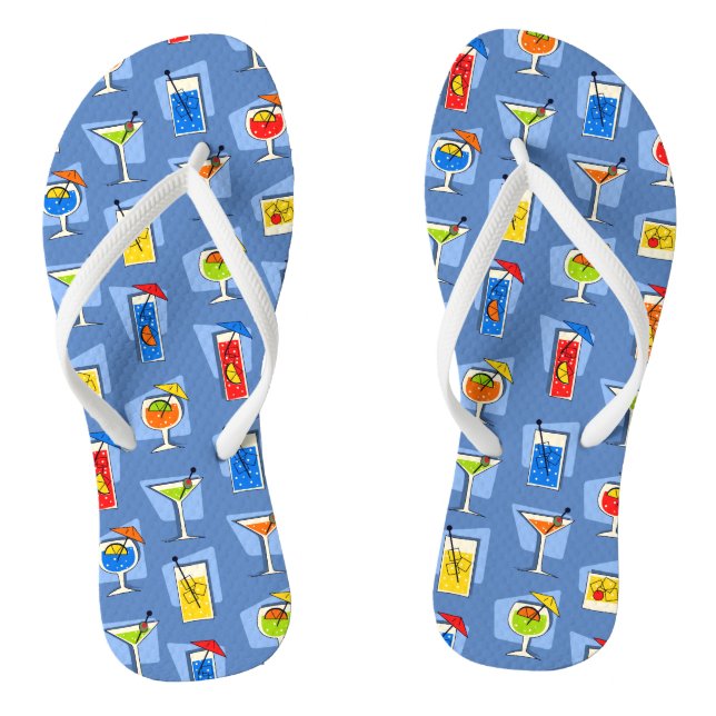 Happy Hour Retro Hawaiian Tropical Drinks Two-side Flip Flops (Footbed)