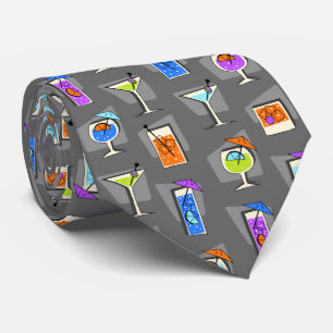 Happy Hour Retro Hawaiian Tropical Drinks Two-side Neck Tie