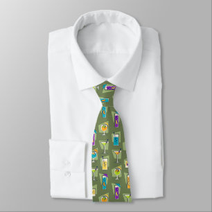 Happy Hour Retro Hawaiian Tropical Drinks Two-side Neck Tie