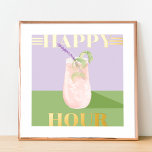 Happy Hour Retro Pink Cocktail Watercolor Art Foil Prints<br><div class="desc">Fun cocktail theme retro style foil art print to add a stylish look to your home decor. The art print features our handpainted watercolor pink cocktail with lime and lavender art with a retro-style design. Gold foil typography and details add a fun look. Artwork and design by Moodthology Papery</div>