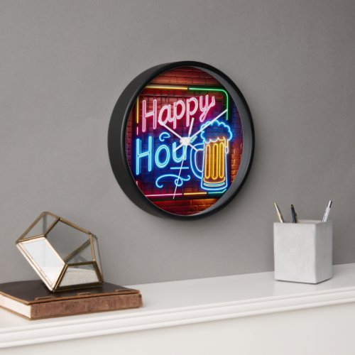 Happy Hour Sign On Brick Clock