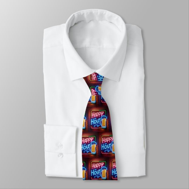 Happy Hour Sign On Brick Neck Tie (Tied)