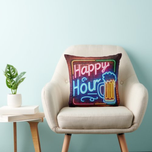 Happy Hour Sign On Brick Throw Pillow