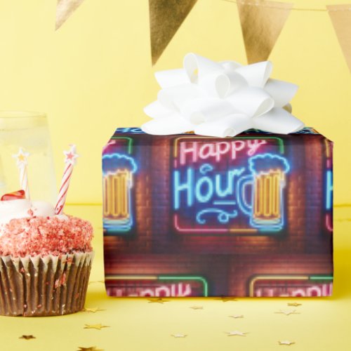 Happy Hour Sign On Brick Wrapping Paper