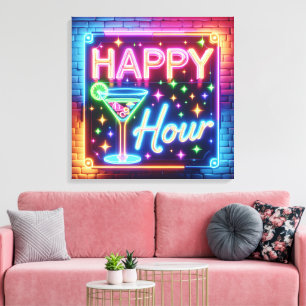 Happy Hour Sign On Rainbow Brick