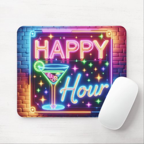 Happy Hour Sign On Rainbow Brick Mouse Pad