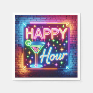 Happy Hour Sign On Rainbow Brick Napkins