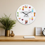 Happy Hour Somewhere Tropical Cocktail Beer Wine Large Clock<br><div class="desc">This design was created though digital art. It may be personalized in the area provide or customizing by choosing the click to customize further option and changing the name, initials or words. You may also change the text color and style or delete the text for an image only design. Contact...</div>