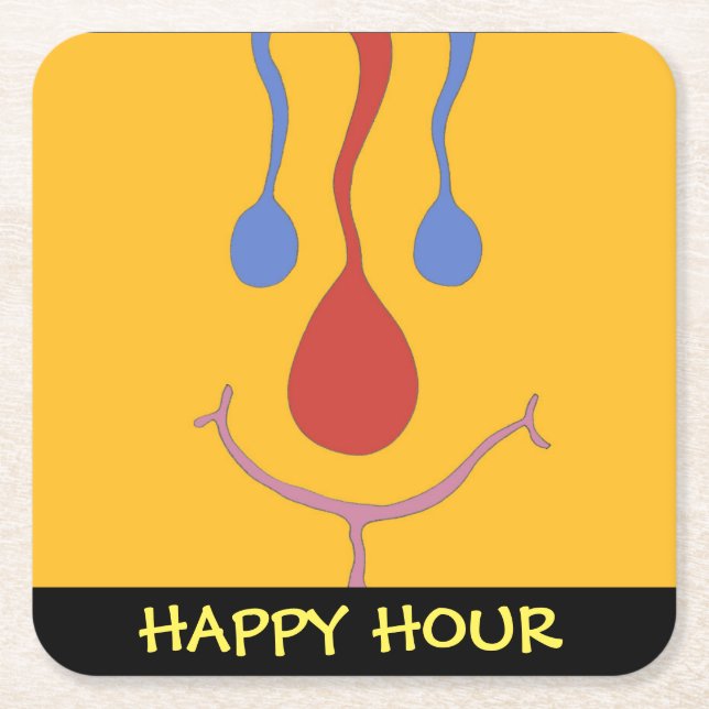 HAPPY HOUR SQUARE PAPER COASTER (Front)