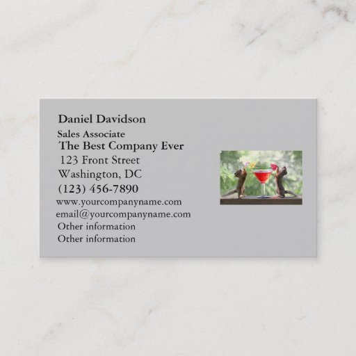 Customizable Two Squirrels Drinking a Cocktail Business Card Template