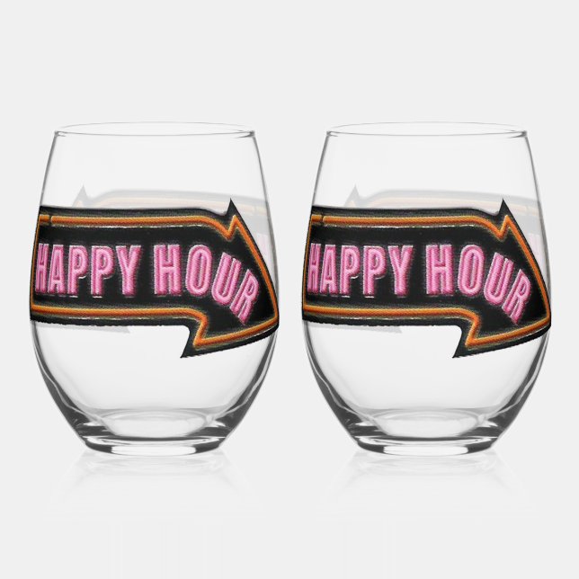 Happy Hour Stemless Wine Glasses (Front)