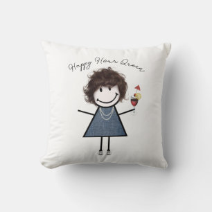 Happy Hour Stick Girl with Cocktail Throw Pillow