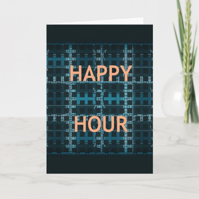 Happy Hour Text Blue Vector Art Print Card (Front)