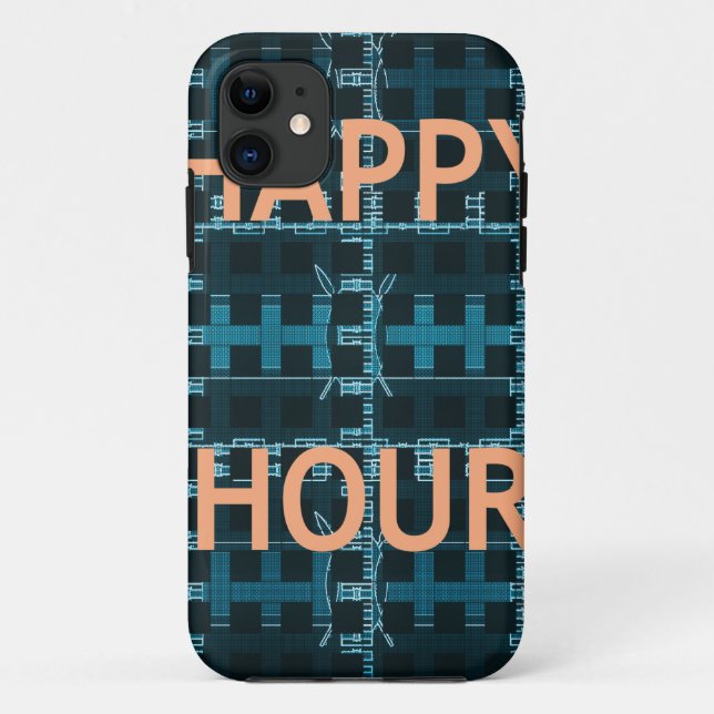 Happy Hour Text Blue Vector Art Print Case-Mate iPhone Case (Back)