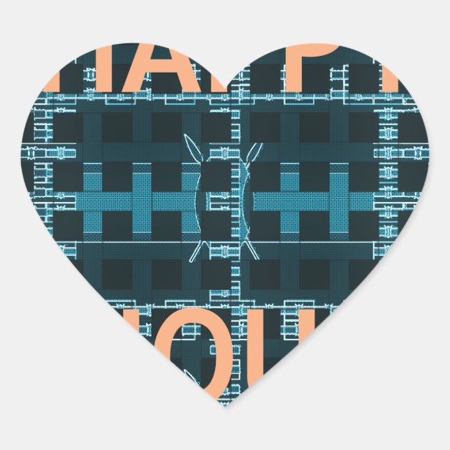 Happy Hour Text Blue Vector Art Print Heart Sticker (Front)