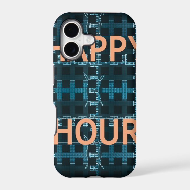 Happy Hour Text Blue Vector Art Print Iphone Case (Back)