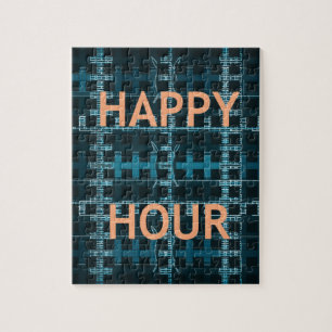 Happy Hour Text Blue Vector Art Print Jigsaw Puzzle