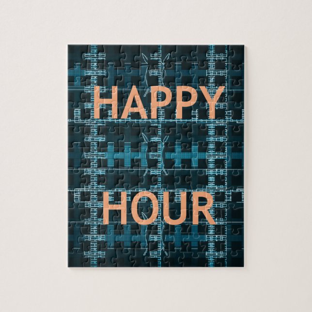 Happy Hour Text Blue Vector Art Print Jigsaw Puzzle (Vertical)