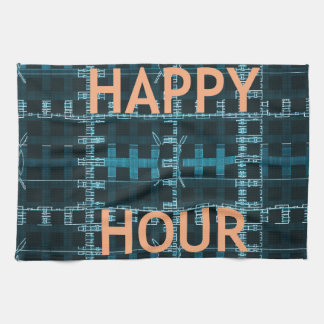 Happy Hour Text Blue Vector Art Print Kitchen Towel