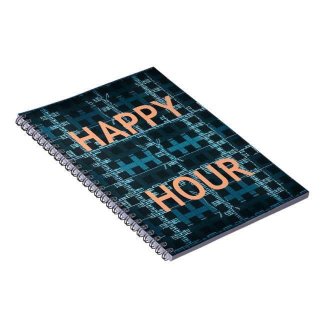 Happy Hour Text Blue Vector Art Print Notebook (Right Side)