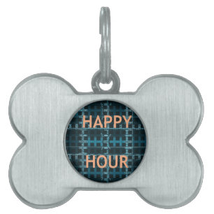 Happy Hour Text Blue Vector Art Print Pet Tag