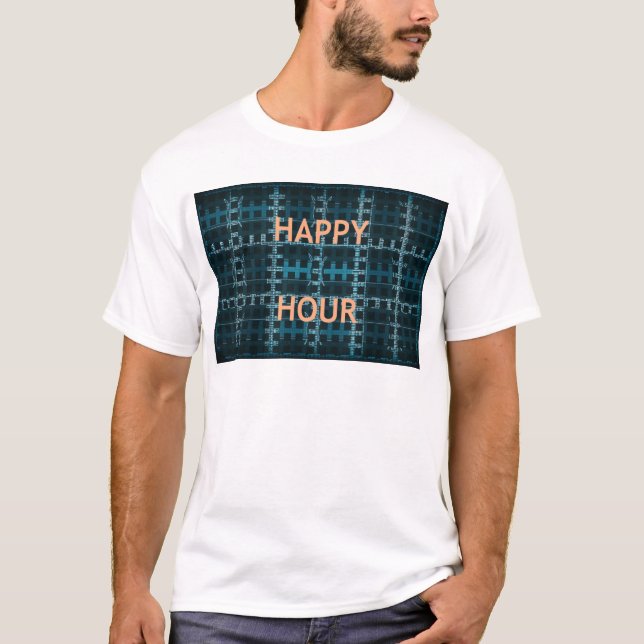 Happy Hour Text Blue Vector Art Print T-Shirt (Front)