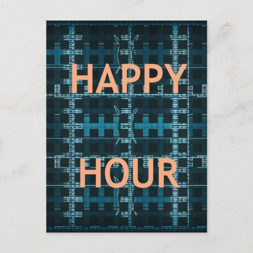 Happy Hour Text Checkered lovely Pop Art Design Postcard
