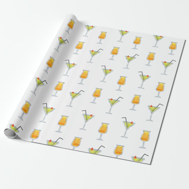 Happy Hour Whimsical Martinis and Cocktails Patter Wrapping Paper (Unrolled)
