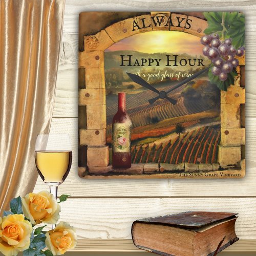 Happy Hour Wine Vineyard Fine Art Wall Clock