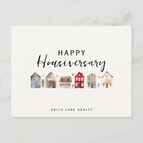 Happy House Anniversary Cute Houses Real Estate Holiday Postcard