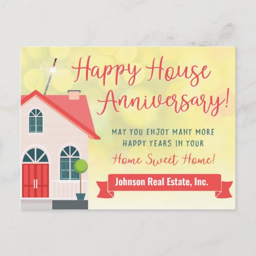 Happy House Anniversary From Realtor Postcard