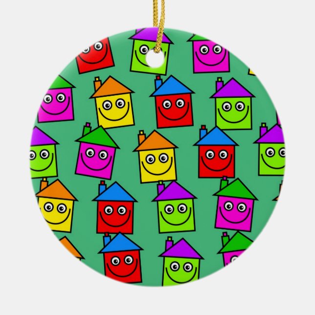 Happy House Wallpaper Ceramic Ornament (Front)
