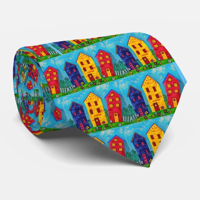 Happy Houses Neck Tie (Rolled)