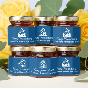 Happy Housewarming Blue Custom Real Estate Company Honey Jar Favors