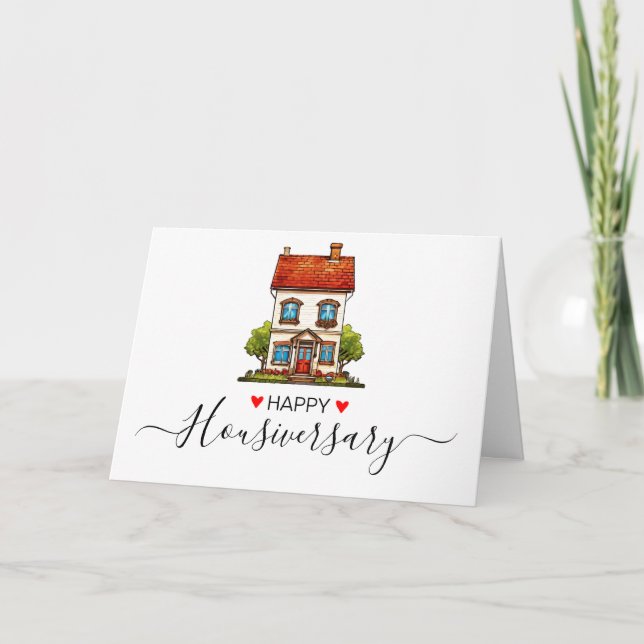 Happy Housiversary Card, Cute Hand Drawn House Card (Front)