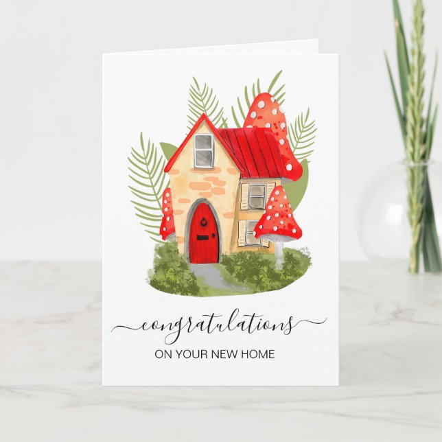 Happy Housiversary Card, Fairy Toadstool Home Card (Front)
