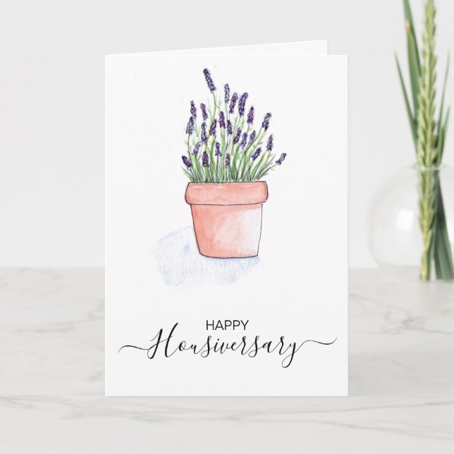 Happy Housiversary Card, Lavender Watercolour Card (Front)