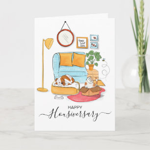 Happy Housiversary Card, Lounge Cat & Dog Card