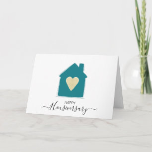 Happy Housiversary Card, Teal House Gold Heart Card