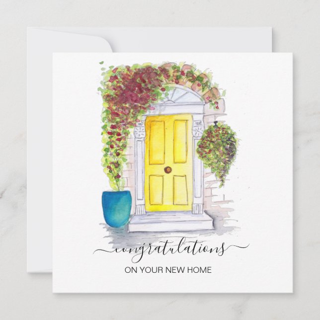 Happy Housiversary Card yellow Door Floral Design (Front)