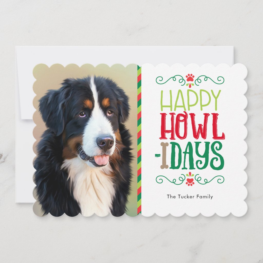 Happy Howl-idays Paw Print Christmas Photo Card